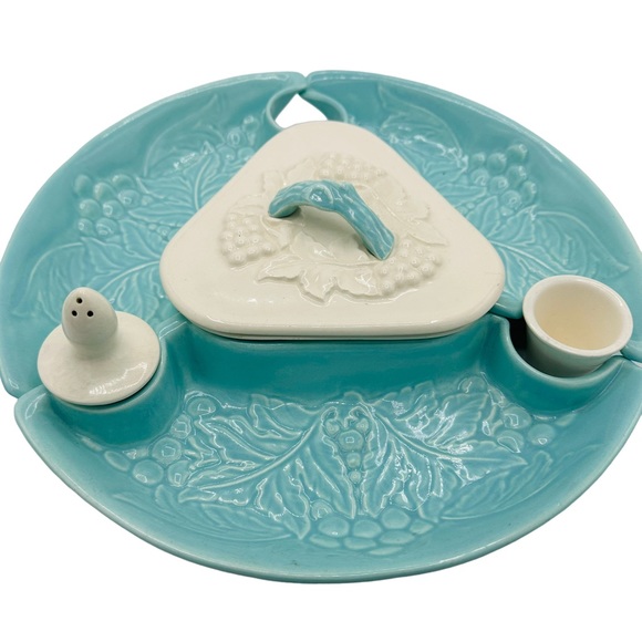 Mid-Century Modern Grapes Turquoise & White Lazy Susan Serving Set - Picture 12 of 12